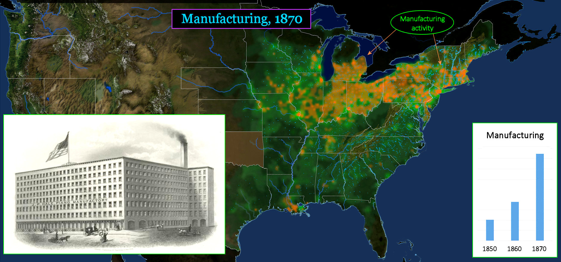 Steam vs waterpower, 1870 map